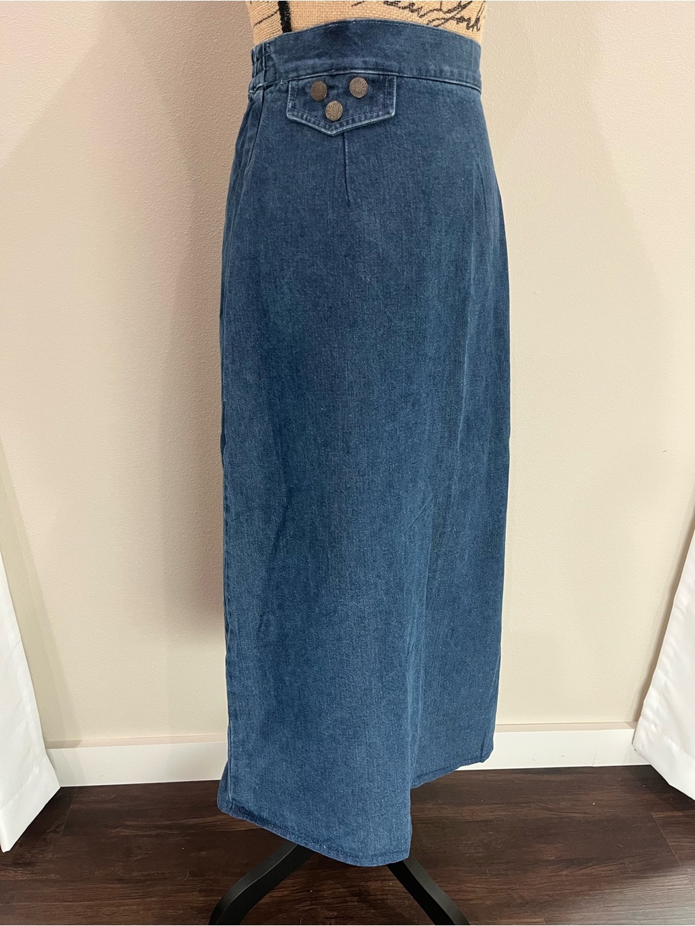 Studio West Vtg Minimalist Denim Blue Elastic-Waist Maxi Skirt Sz M